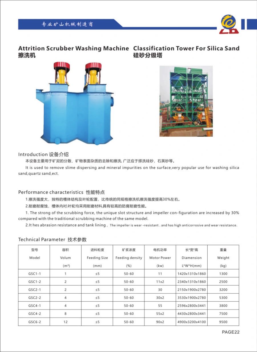 Catalogue Longda: Classification Tower For Silica Sand, hình thiết bị và bảng thông số gốc