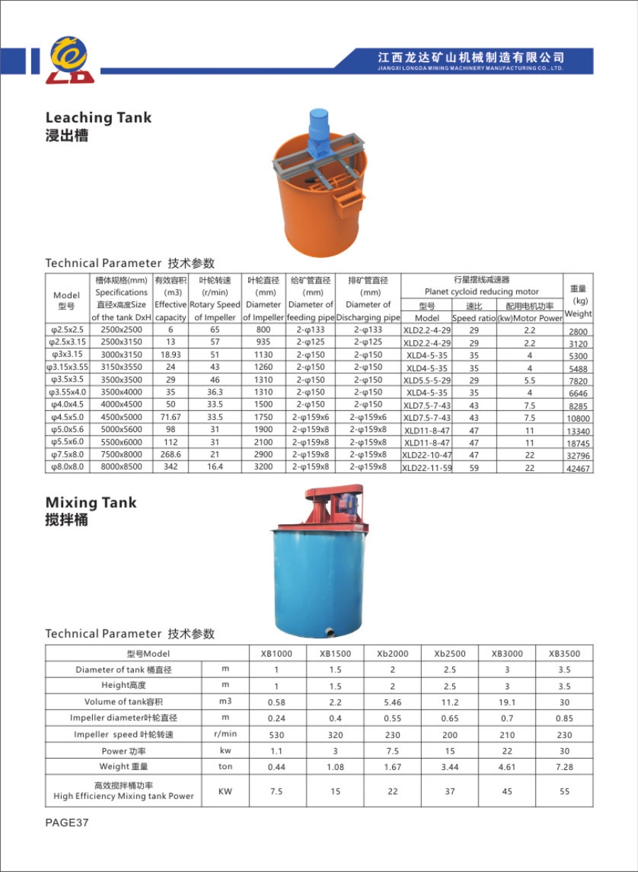 Catalogue Longda: Mixing Tank, hình thiết bị và bảng thông số gốc